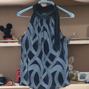 Frank Lyman Design Blue and Gray Sleeveless High Low Blouse